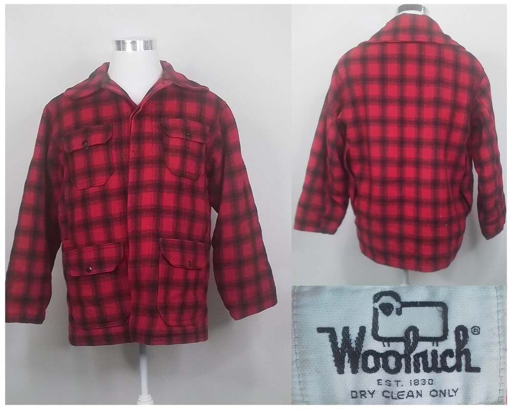Vintage Woolrich Plaid Jacket Men's 44 Red and Black #J2515